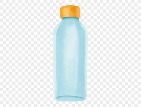 Blue summer water bottle in watercolor style, ideal for hydration or beach design. Vector.のイラスト素材