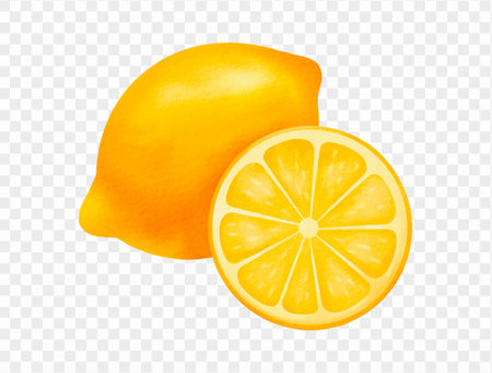 Watercolor lemon and slice, fresh citrus fruit summer vector.のイラスト素材