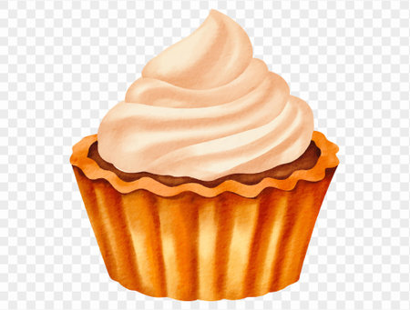 Watercolor cupcake with cream frosting for fall dessert. Vector.のイラスト素材