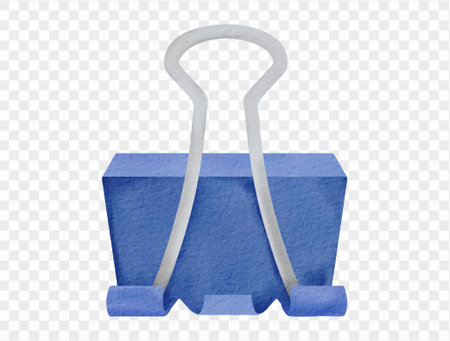 Watercolor blue binder clip for organizing papers. Vector.のイラスト素材