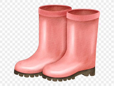 Watercolor illustration of pink rain boots for kids. vector.のイラスト素材