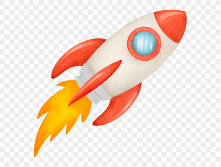 Watercolor red rocket for science, STEM projects, and creative school learning vector.のイラスト素材