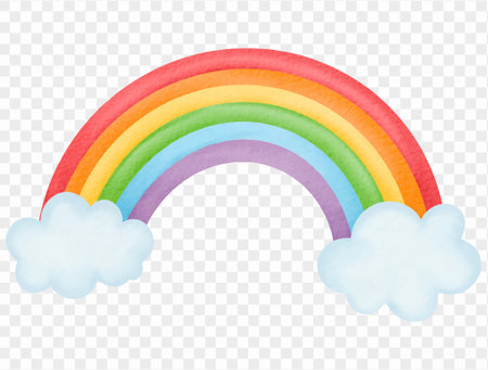 Watercolor rainbow with clouds illustration for school decoration design vector.のイラスト素材