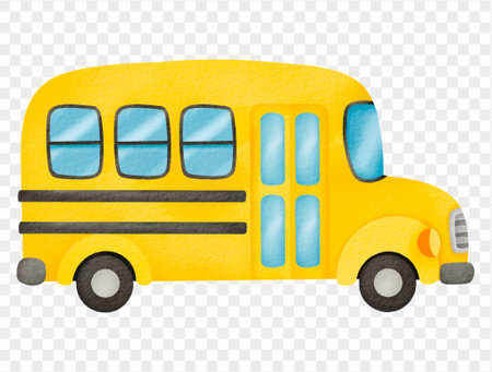 Yellow watercolor school bus illustration for student transport and education vector.