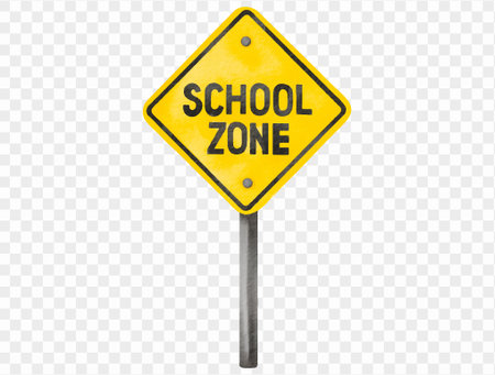 Watercolor yellow school zone traffic sign illustration isolated vector.のイラスト素材