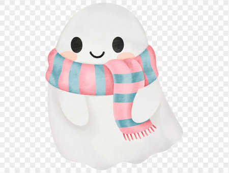 Cute watercolor ghost with colorful scarf Halloween illustration vector.のイラスト素材