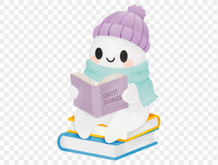 Cozy ghost reading book watercolor Halloween illustration vector.のイラスト素材