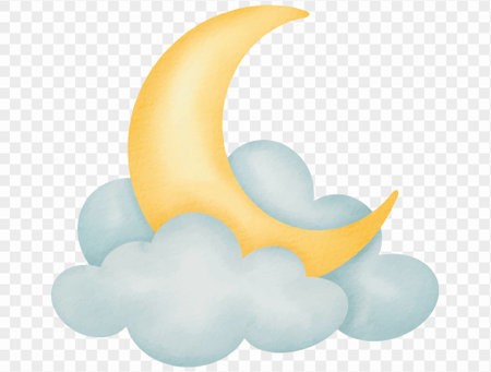 Watercolor moon and clouds in dreamy Halloween sky vector.のイラスト素材