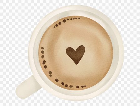 Watercolor coffee cup with heart latte art illustration vector.のイラスト素材