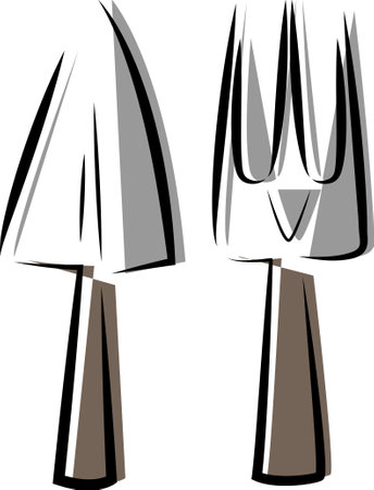A set of garden tools. Garden spring set. Shovel and rake. Silhouette vector illustration.のイラスト素材