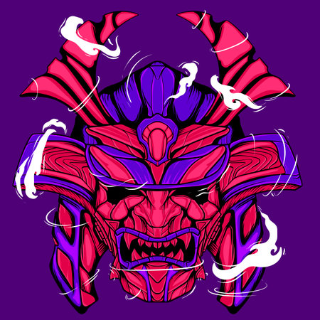 Samurai illustration head mascot artwork digital drawingのイラスト素材