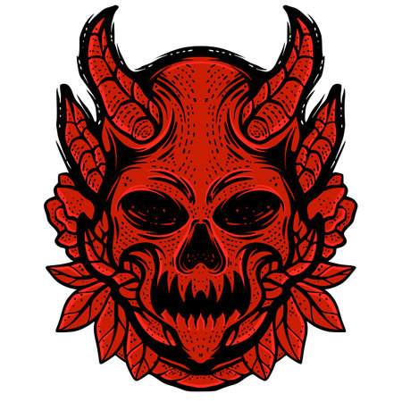 Skull with horns. Vector illustration for tattoo or t-shirt design.のイラスト素材