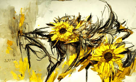 Beautiful Sunflower Force Paintings Modern Abstract Artの写真素材