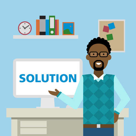African american man standing in the office with solution.のイラスト素材