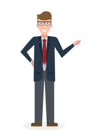 Businessman pointing on white background. Isolated caharacter. Instructor and adviser.のイラスト素材