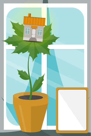 House on leaves. Concept of eco house. Ecological building. Keep clean and organic.のイラスト素材
