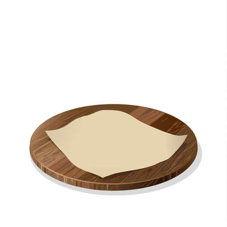 Isolated wooden plate on white background. Utensil for kitchen , restaurant or cafe. Cooking equipment. Plate for hamburger.のイラスト素材