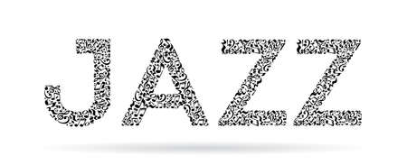 Word made of musical notes on white background. Black notes pattern. Black and white design. Word jazz shape. Poster and decoration idea.のイラスト素材