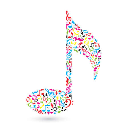 Music note made of music notes. Colorful notes pattern. Note shape. Poster and decoration idea.のイラスト素材