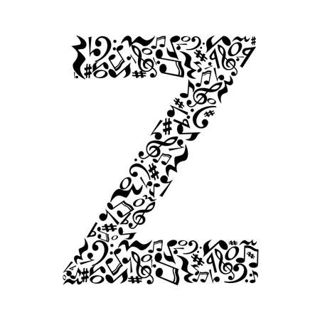 Z letter made of musical notes on white background. Alphabet for art school. Trendy font. Graphic decoration.のイラスト素材