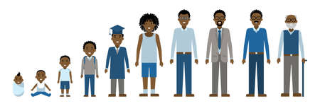 Male age set. Different stages of life. Male development from baby to grandfather. Isolated cartoon characters.のイラスト素材