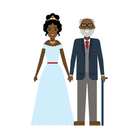 Isolated bride with father on white background. Happy moment near wedding altar.のイラスト素材