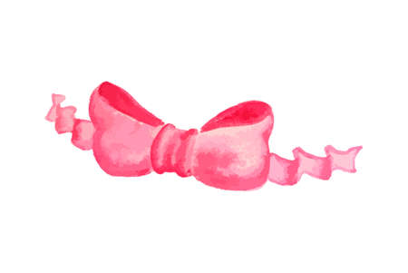 Pink watercolor bow and ribbon for holiday decoration as valentines day, christmas, birthday and more. Decorative bow for gift.のイラスト素材