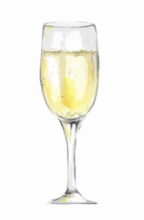 Isolated watercolor champagne glass on white background. Celebration or holiday drinking. Symbol of new year.のイラスト素材