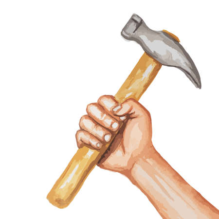 Fist holding a hammer, watercolor illustrationのイラスト素材