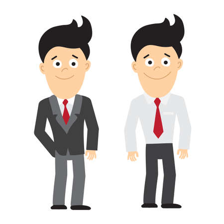 Isolated smiling businessman standing on white background. Set of two businessman. Concept of manager and office worker.のイラスト素材