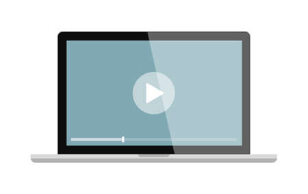 Isolated laptop screen with play button on white background. Concept of video, audio playback, multimedia, stream.のイラスト素材