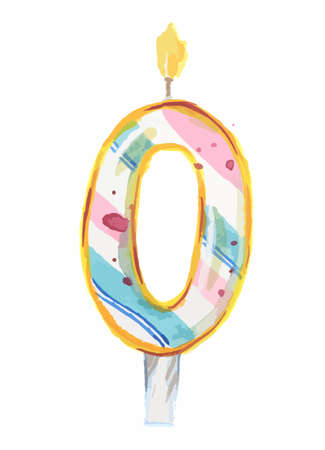 Watercolor 0 candle. Candle for holidays as birthday, anniversary and more. Cake decoration.のイラスト素材