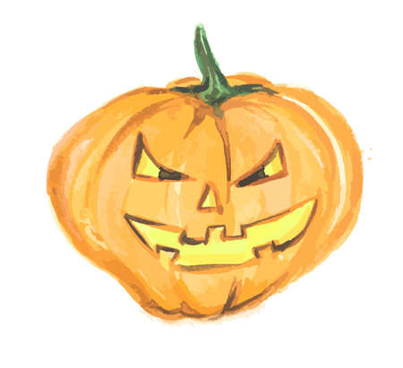 Watercolor scary pumpkin. Spooky face for Halloween. October festival.のイラスト素材
