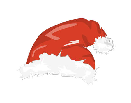Isolated Santa hat. Symbol of Christmas and New Year. Santa Claus clothes element. Red hat with white fur.のイラスト素材