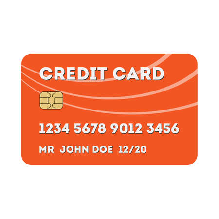 Isolated red credit or debit card on white background. Mockup plastic card for payment, transaction and purchase.のイラスト素材