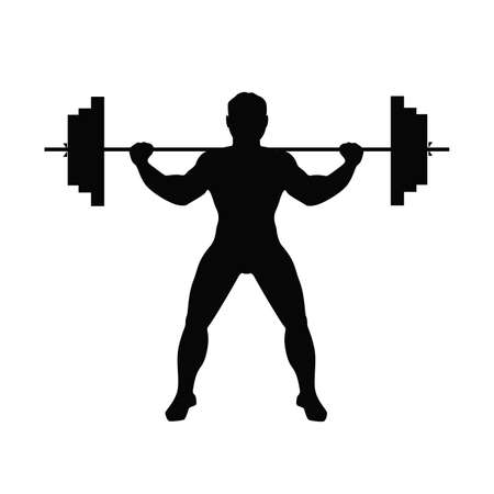 Man doing weight lifting. Isolated black silhouette of a man doing weight lifting on white background. Healthy lifestyle.のイラスト素材