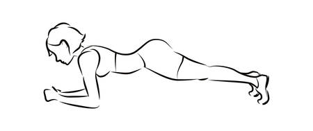 Woman doing plank. Silhouette of a woman doing body exercise for getting fit and slim.のイラスト素材
