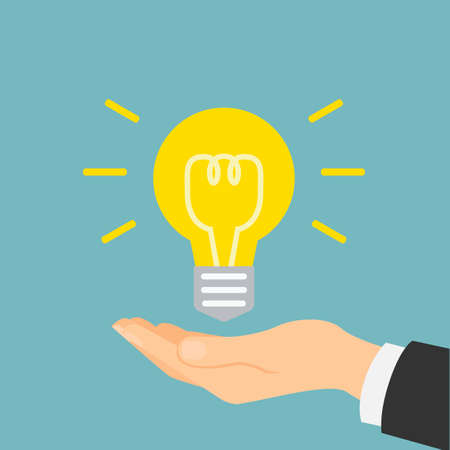 Hand with idea light bulb. Concept of innovation, solution, new plan and electricity.のイラスト素材