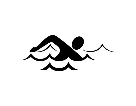 Isolated swim icon. Black silhouette of man swimming in the waves. Concept of swimming pool, summer competition and more.のイラスト素材