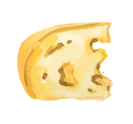 Isolated watercolor cheese on white background. Tasty and healthy snack. Dairy gourmet food.のイラスト素材
