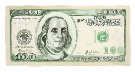 Isolated watercolor two sided dollar on white background. American currency. Symbol of wealth and success.のイラスト素材