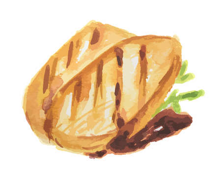 Isolated watercolor grilled meat steak on white background. Fresh and delicious gourmet food.のイラスト素材