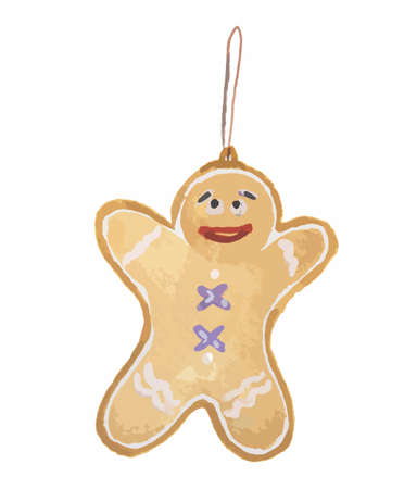 Watercolor vintage christmas toy on white background. Decoration for christmas tree. Gingerbread...
