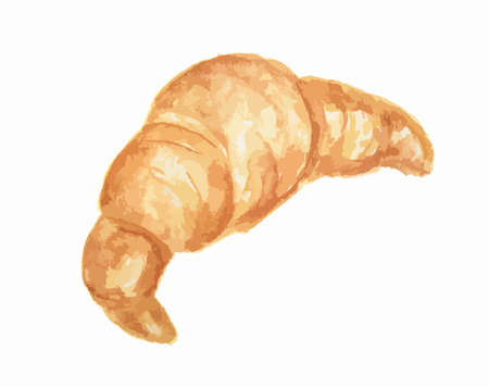 Isolated watercolor croissant on white background. French cuisine. Fresh pastry for breakfast.のイラスト素材