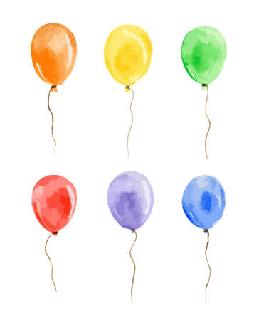 Watercolor balloons set on white background. Beautiful and colorful balloons for decoration for holidays.のイラスト素材