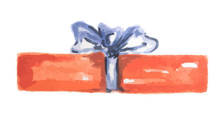 Isolated watercolor present. Colorful box with bows and ribbons for holidays as Christmas, New Year and Birthday.のイラスト素材