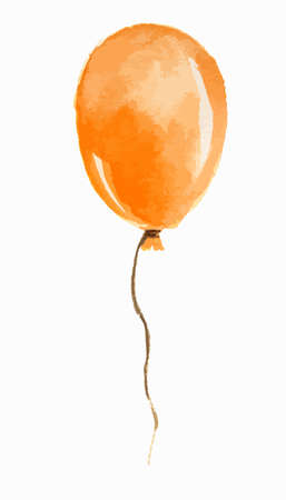 Isolated watercolor balloon on white background. Beautiful and colorful orange balloon for decoration for holidays.のイラスト素材