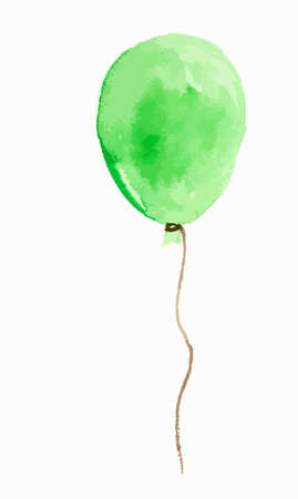 Isolated watercolor balloon on white background. Beautiful and colorful green balloon for decoration for holidays.のイラスト素材