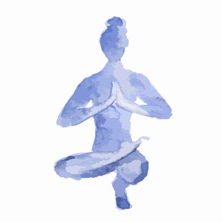 Watercolor yoga pose on white background. Asana. Healthy lifestyle and relaxation. Toe stand pose.のイラスト素材