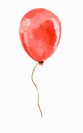 Isolated watercolor balloon on white background. Beautiful and colorful red balloon for decoration for holidays.のイラスト素材